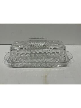 Vintage Clear Glass Covered Butter Dish Ribbed Pattern Mid Century Butter Keeper